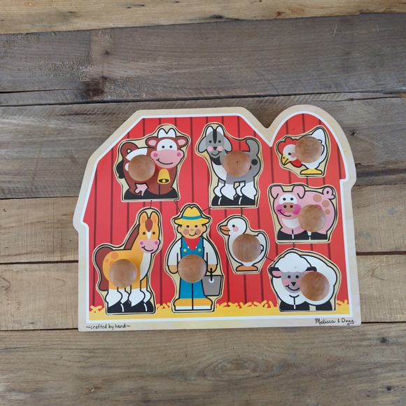 Large Farm Jumbo Knob Puzzle by Melissa & Doug / 8 Pieces / Pre-owned - Picture 1 of 7